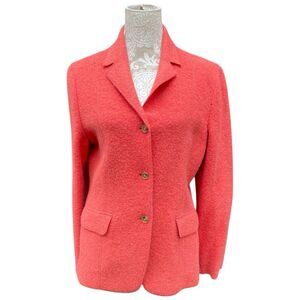 Land's End Boiled Wool Jacket Sz 10 Soft Coral Peach Button Front Blazer